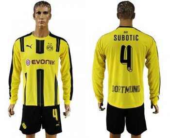 Dortmund #4 Subotic Home Long Sleeves Soccer Club Jersey