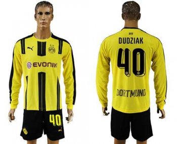 Dortmund #40 Dudziak Home Long Sleeves Soccer Club Jersey