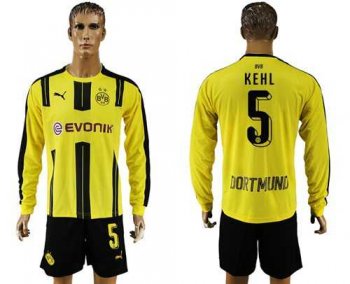 Dortmund #5 Kehl Home Long Sleeves Soccer Club Jersey