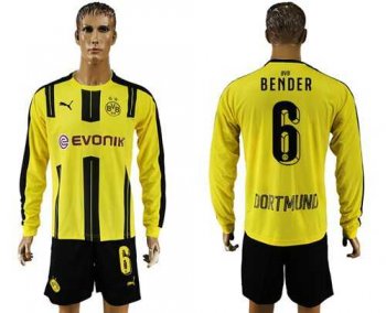 Dortmund #6 Bender Home Long Sleeves Soccer Club Jersey