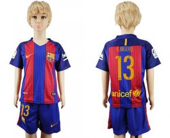 Barcelona #13 C.Bravo Home Kid Soccer Club Jersey