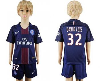 Paris Saint-Germain #32 David Luiz Home Kid Soccer Club Jersey