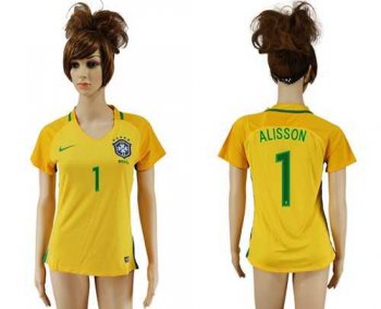 Women's Brazil #1 Alisson Home Soccer Country Jersey