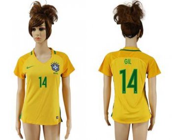 Women's Brazil #14 GIL Home Soccer Country Jersey