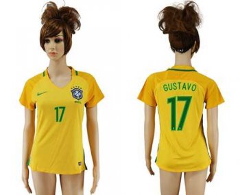 Women's Brazil #17 Gustavo Home Soccer Country Jersey