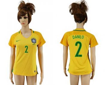 Women's Brazil #2 Danilo Home Soccer Country Jersey