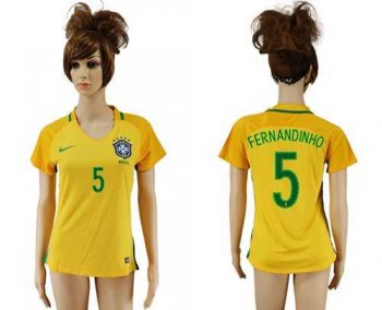 Women's Brazil #5 Fernandinho Home Soccer Country Jersey