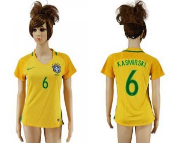 Women's Brazil #6 Kasmirski Home Soccer Country Jersey