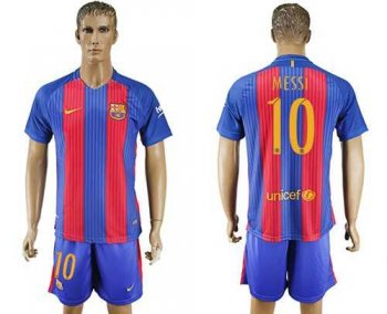 Barcelona #10 Messi Home With Blue Shorts Soccer Club Jersey