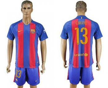 Barcelona #13 C.Bravo Home With Blue Shorts Soccer Club Jersey