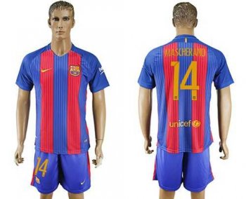 Barcelona #14 Mascherano Home With Blue Shorts Soccer Club Jersey