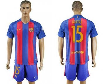 Barcelona #15 Bartra Home With Blue Shorts Soccer Club Jersey