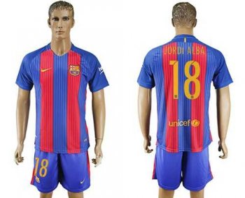 Barcelona #18 Jordi Alba Home With Blue Shorts Soccer Club Jersey