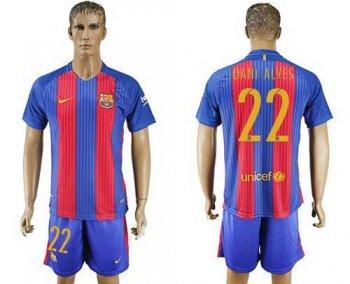 Barcelona #22 Dani Alves Home With Blue Shorts Soccer Club Jersey