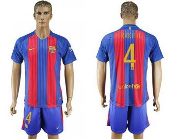 Barcelona #4 I.Rakitic Home With Blue Shorts Soccer Club Jersey