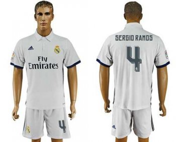 Real Madrid #4 Sergio Ramos White Home Soccer Club Jersey