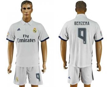 Real Madrid #9 Benzema White Home Soccer Club Jersey