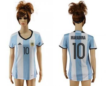 Women's Argentina #10 Maradona Home Soccer Country Jersey