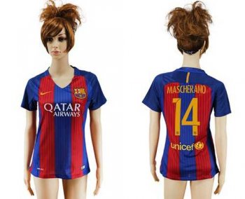 Women's Barcelona #14 Mascherano Home Soccer Club Jersey