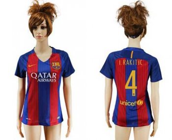 Women's Barcelona #4 I.Rakitic Home Soccer Club Jersey