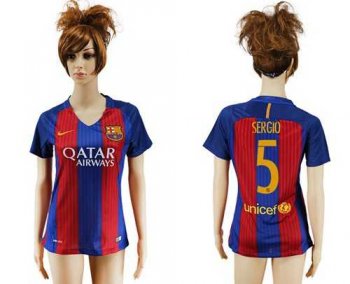 Women's Barcelona #5 Sergio Home Soccer Club Jersey