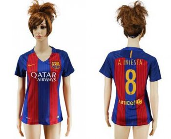 Women's Barcelona #8 A.Iniesta Home Soccer Club Jersey