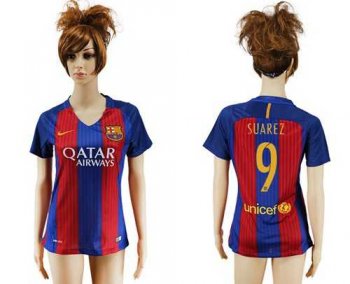 Women's Barcelona #9 Suarez Home Soccer Club Jersey