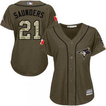 Women's Toronto Blue Jays #21 Michael Saunders Green Salute to Service Stitched Baseball Jersey