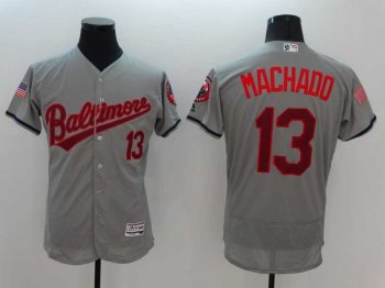 Men's Baltimore Orioles #13 Manny Machado Grey Stitched 2016 Fashion Stars & Stripes Flex Base Baseball Jersey