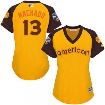 Women's Baltimore Orioles #13 Manny Machado Gold 2016 All-Star American League Stitched Baseball Jersey