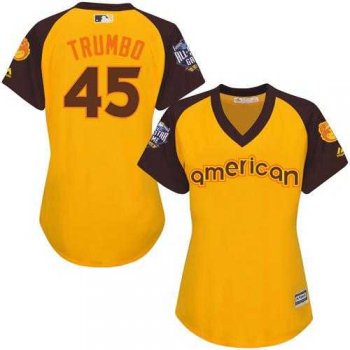 Women's Baltimore Orioles #45 Mark Trumbo Gold 2016 All-Star American League Stitched Baseball Jersey