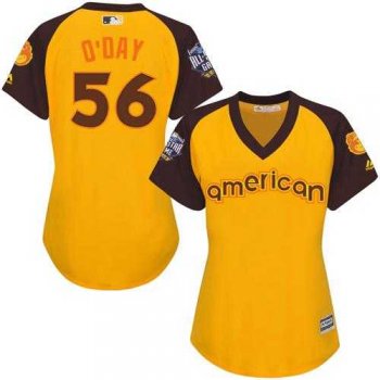 Women's Baltimore Orioles #56 Darren O'Day Gold 2016 All-Star American League Stitched Baseball Jersey