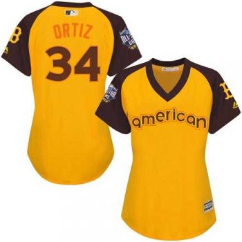 Women's Boston Red Sox #34 David Ortiz Gold 2016 All-Star American League Stitched Baseball Jersey