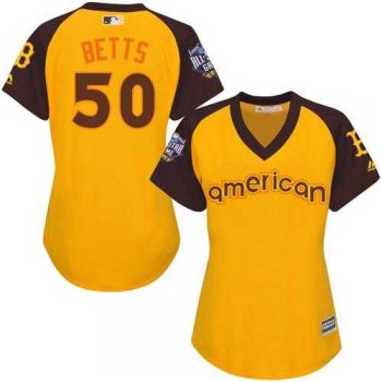 Women's Boston Red Sox #50 Mookie Betts Gold 2016 All-Star American League Stitched Baseball Jersey