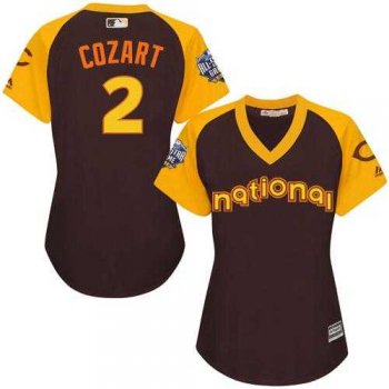 Women's Cincinnati Reds #2 Zack Cozart Brown 2016 All-Star National League Stitched Baseball Jersey