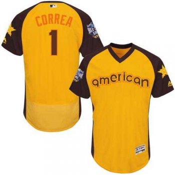 Houston Astros #1 Carlos Correa Gold Flexbase Authentic Collection 2016 All-Star American League Stitched Baseball Jersey