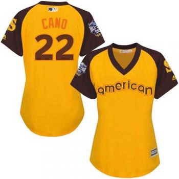 Women's Seattle Mariners #22 Robinson Cano Gold 2016 All-Star American League Stitched Baseball Jersey