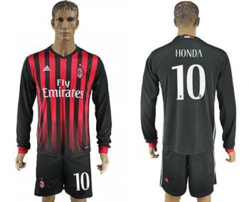 AC Milan #10 Honda Home Long Sleeves Soccer Club Jersey