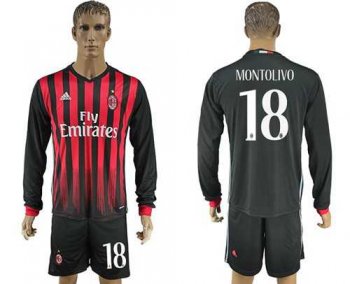 AC Milan #18 Montolivo Home Long Sleeves Soccer Club Jersey