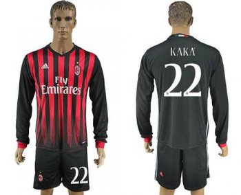 AC Milan #22 KAKA Home Long Sleeves Soccer Club Jersey