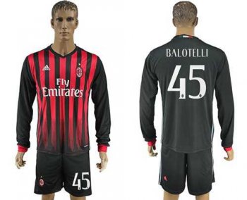 AC Milan #45 Balotelli Home Long Sleeves Soccer Club Jersey