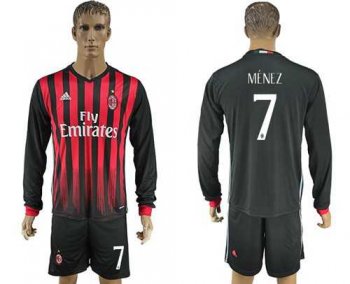 AC Milan #7 Menez Home Long Sleeves Soccer Club Jersey