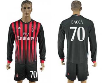 AC Milan #70 Bacca Home Long Sleeves Soccer Club Jersey