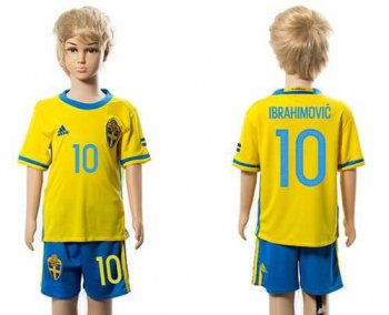 Sweden #10 Ibrahimovic Home Kid Soccer Country Jersey