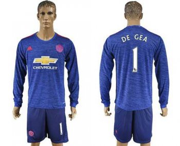 Manchester United #1 De Gea Away Long Sleeves Soccer Club Jersey