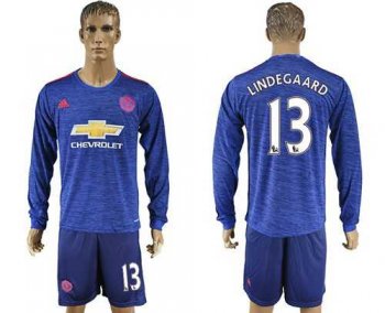 Manchester United #13 Lindegaard Away Long Sleeves Soccer Club Jersey