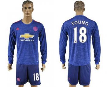 Manchester United #18 Young Away Long Sleeves Soccer Club Jersey