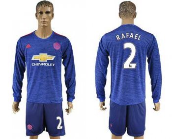 Manchester United #2 Rafael Away Long Sleeves Soccer Club Jersey