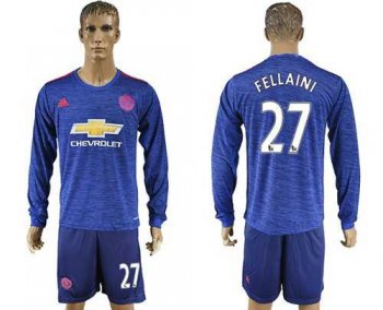 Manchester United #27 Fellaini Away Long Sleeves Soccer Club Jersey