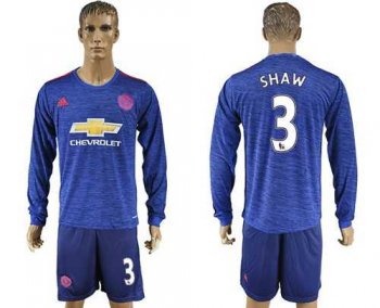 Manchester United #3 Shaw Away Long Sleeves Soccer Club Jersey